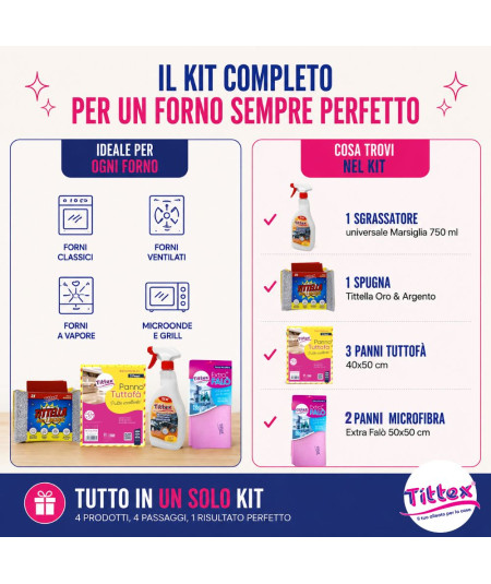 Kit Pulizia Forno Tittex | Sgrassa, Pulisci e Lucida